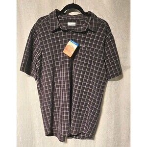 NWT Columbia Mens Large L Omni Shade Button Up Shirt Black Gray Plaid UPF 30